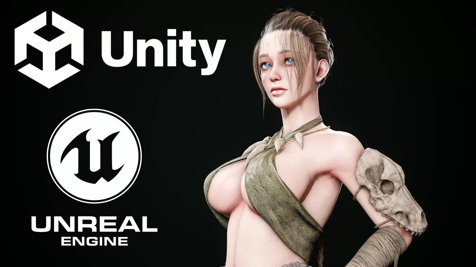 Female Hunter Low-poly 3D model_0