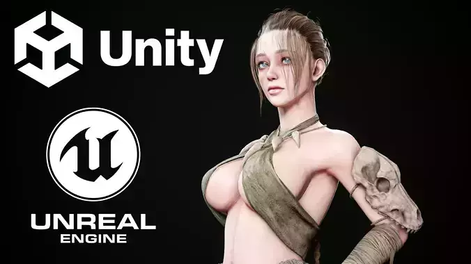 Female Hunter Low-poly 3D model