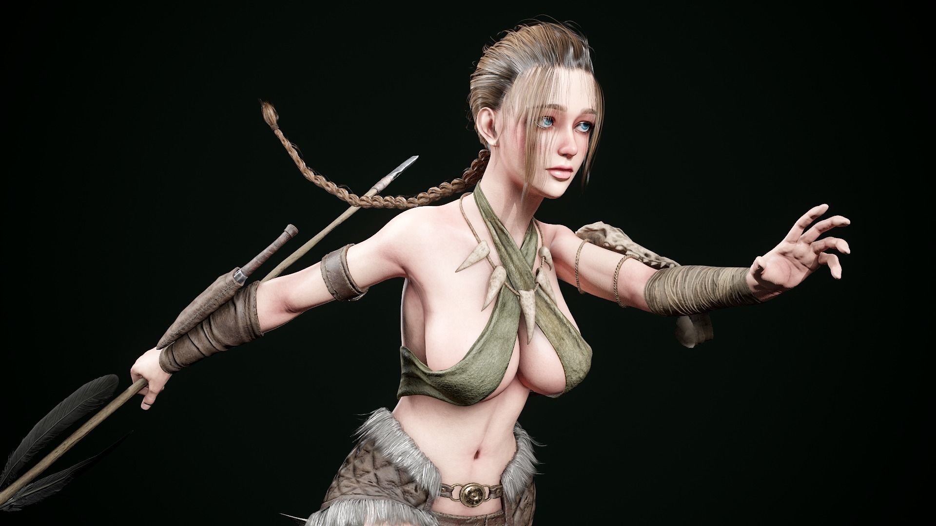 Female Hunter Low-poly 3D model_17