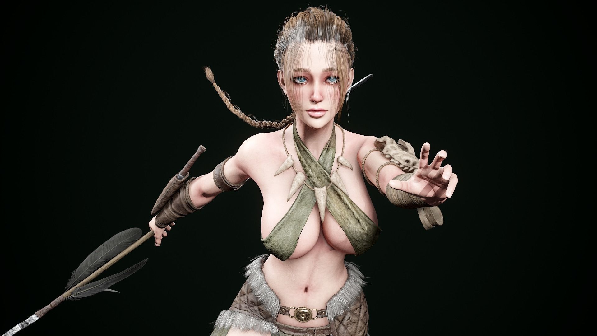 Female Hunter Low-poly 3D model_16