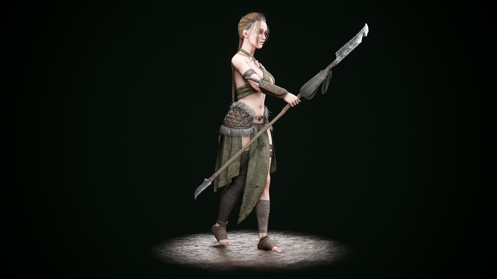 Female Hunter Low-poly 3D model_15