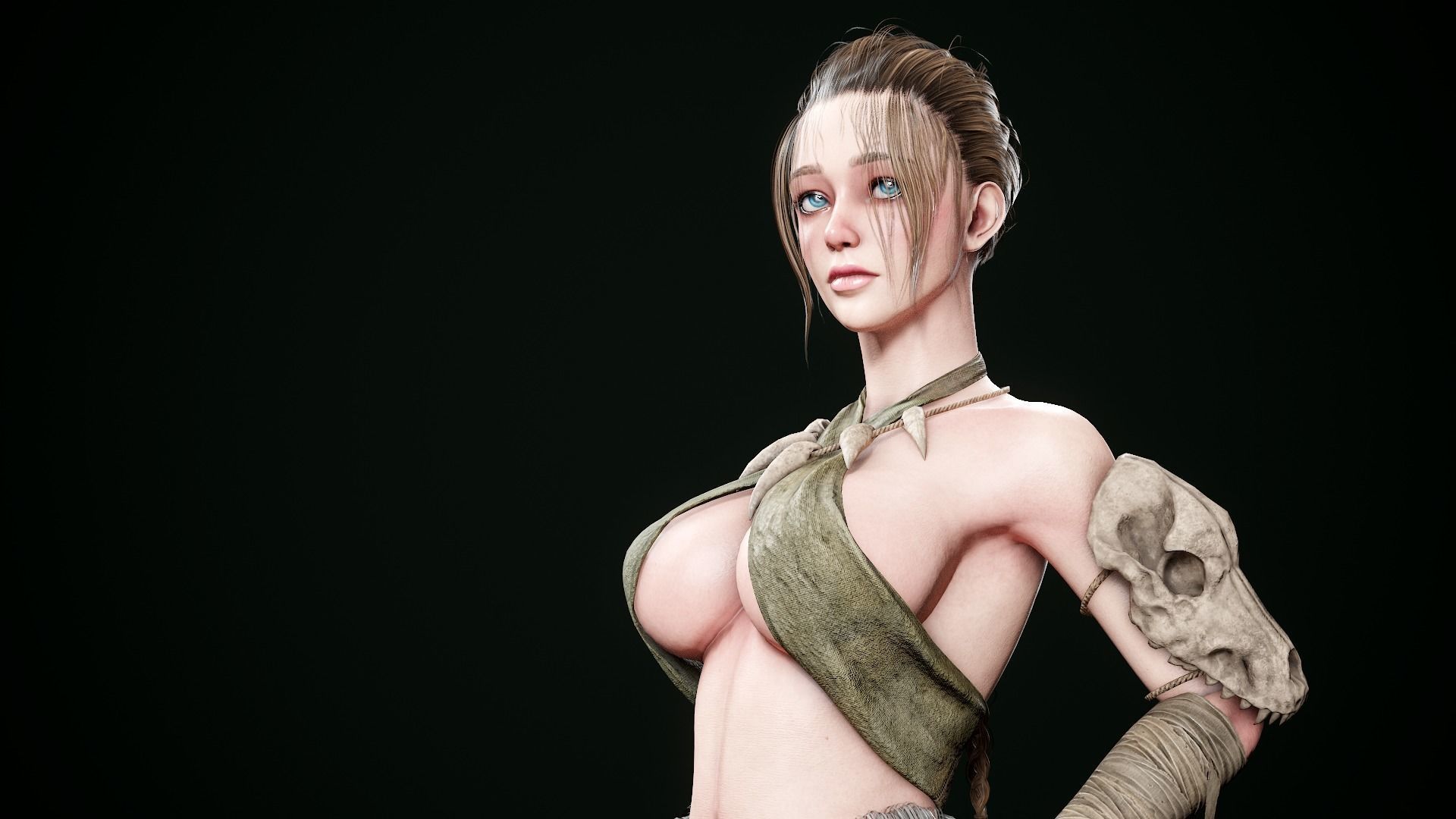 Female Hunter Low-poly 3D model_2