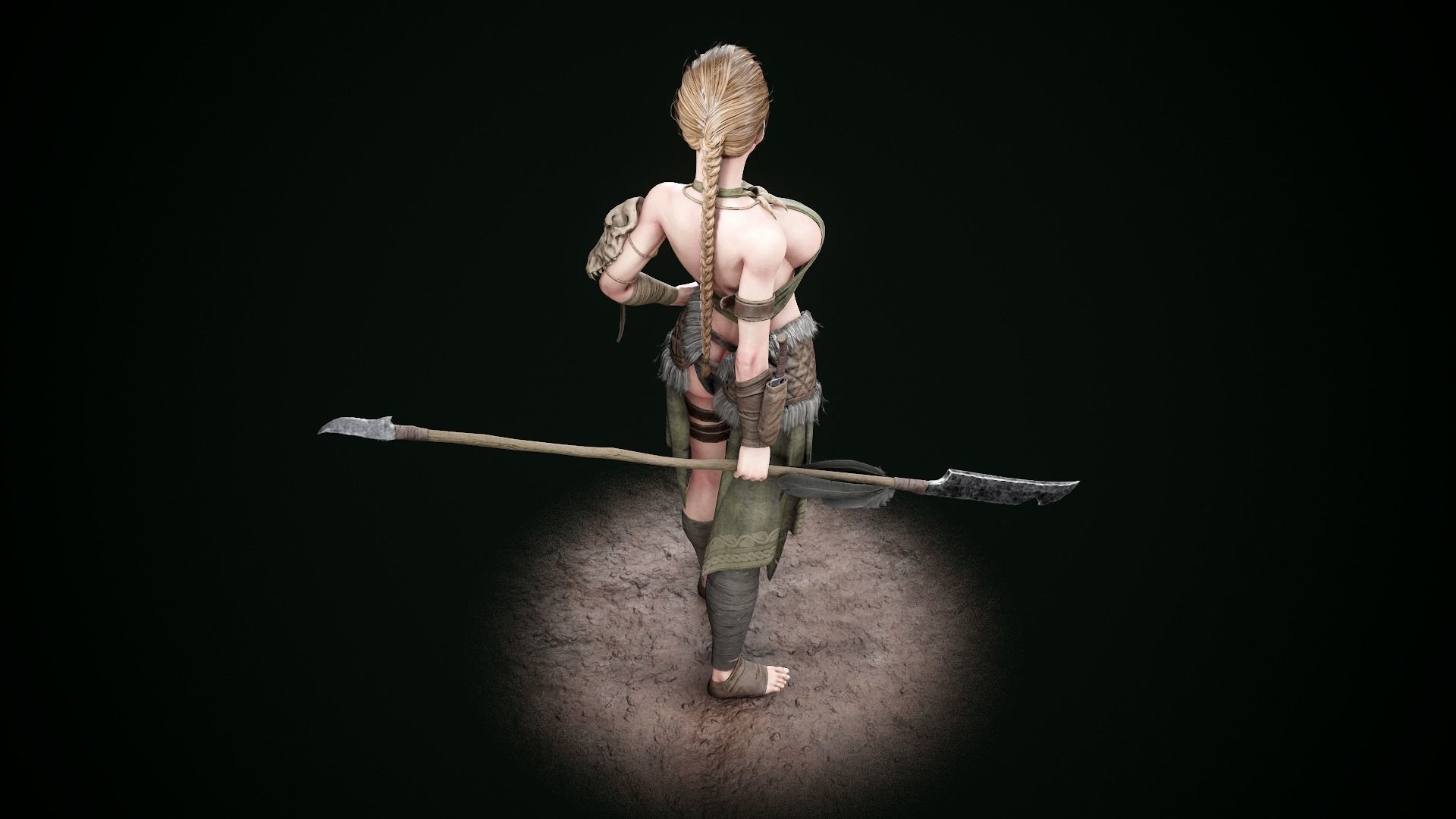 Female Hunter Low-poly 3D model_8