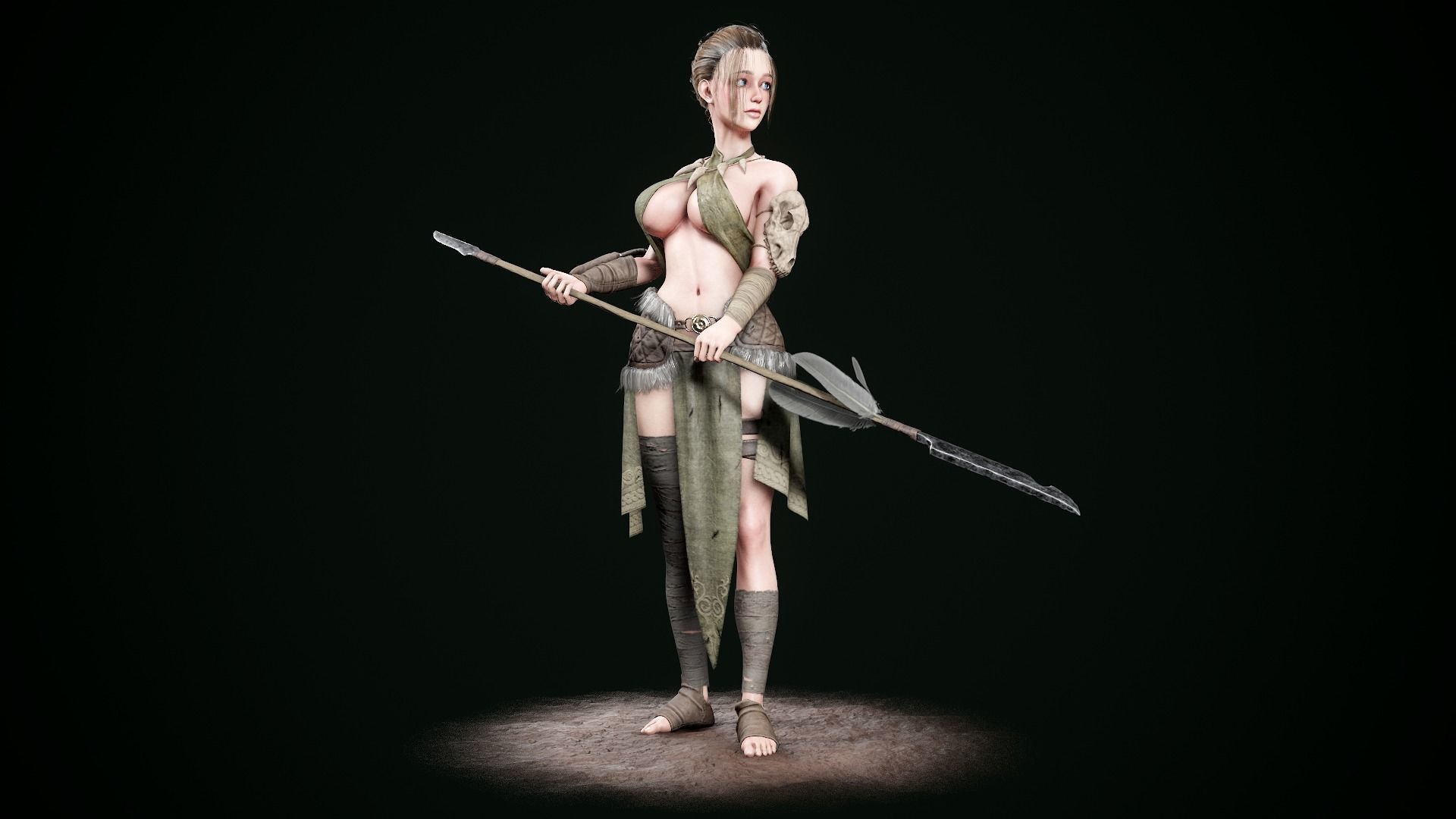 Female Hunter Low-poly 3D model_24