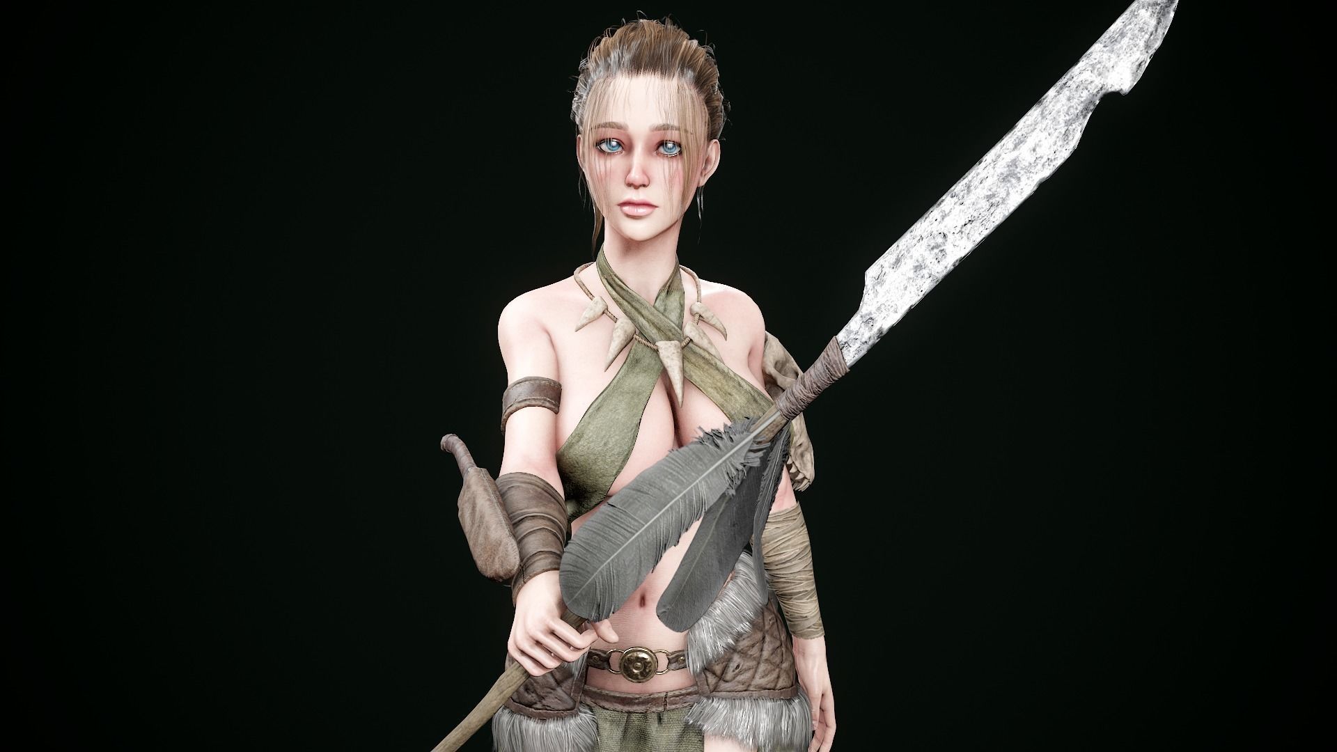 Female Hunter Low-poly 3D model_13