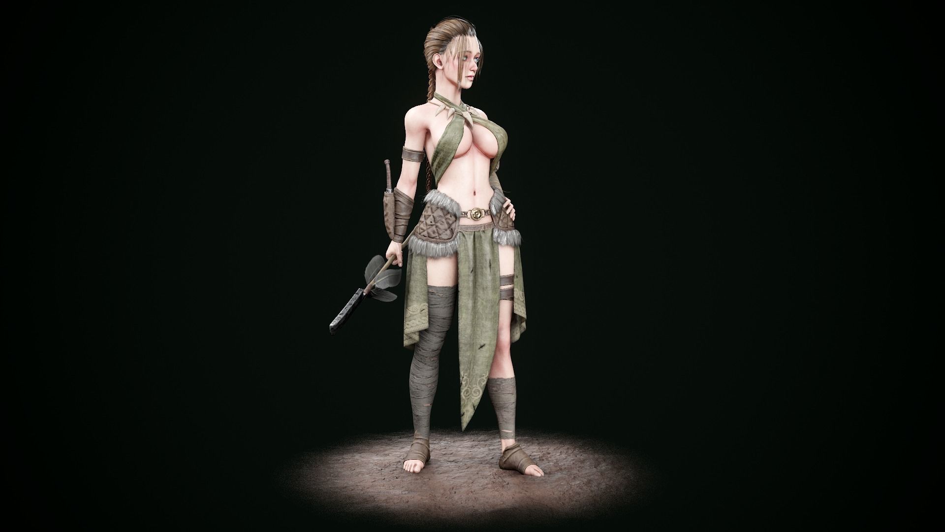 Female Hunter Low-poly 3D model_5