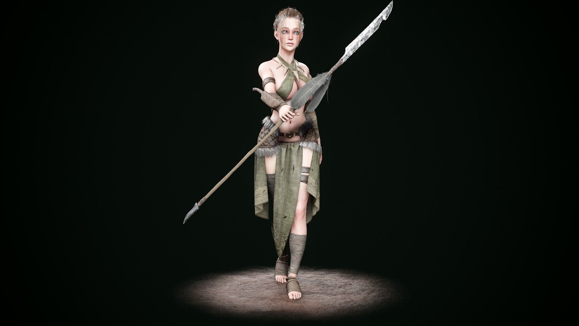 Female Hunter Low-poly 3D model_12