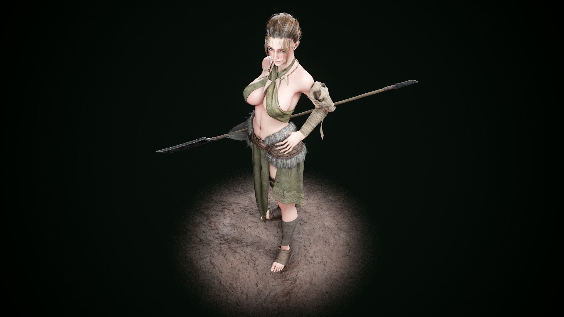 Female Hunter Low-poly 3D model_7