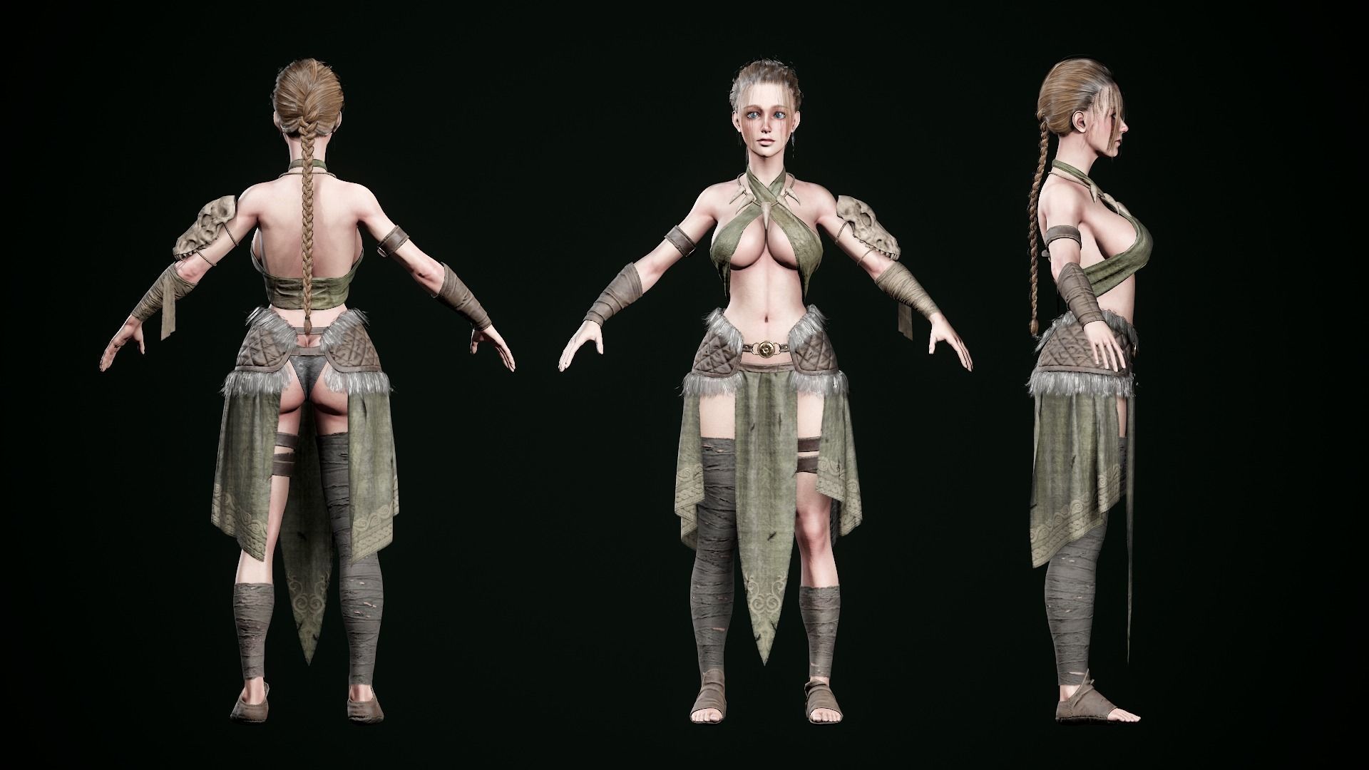 Female Hunter Low-poly 3D model_26