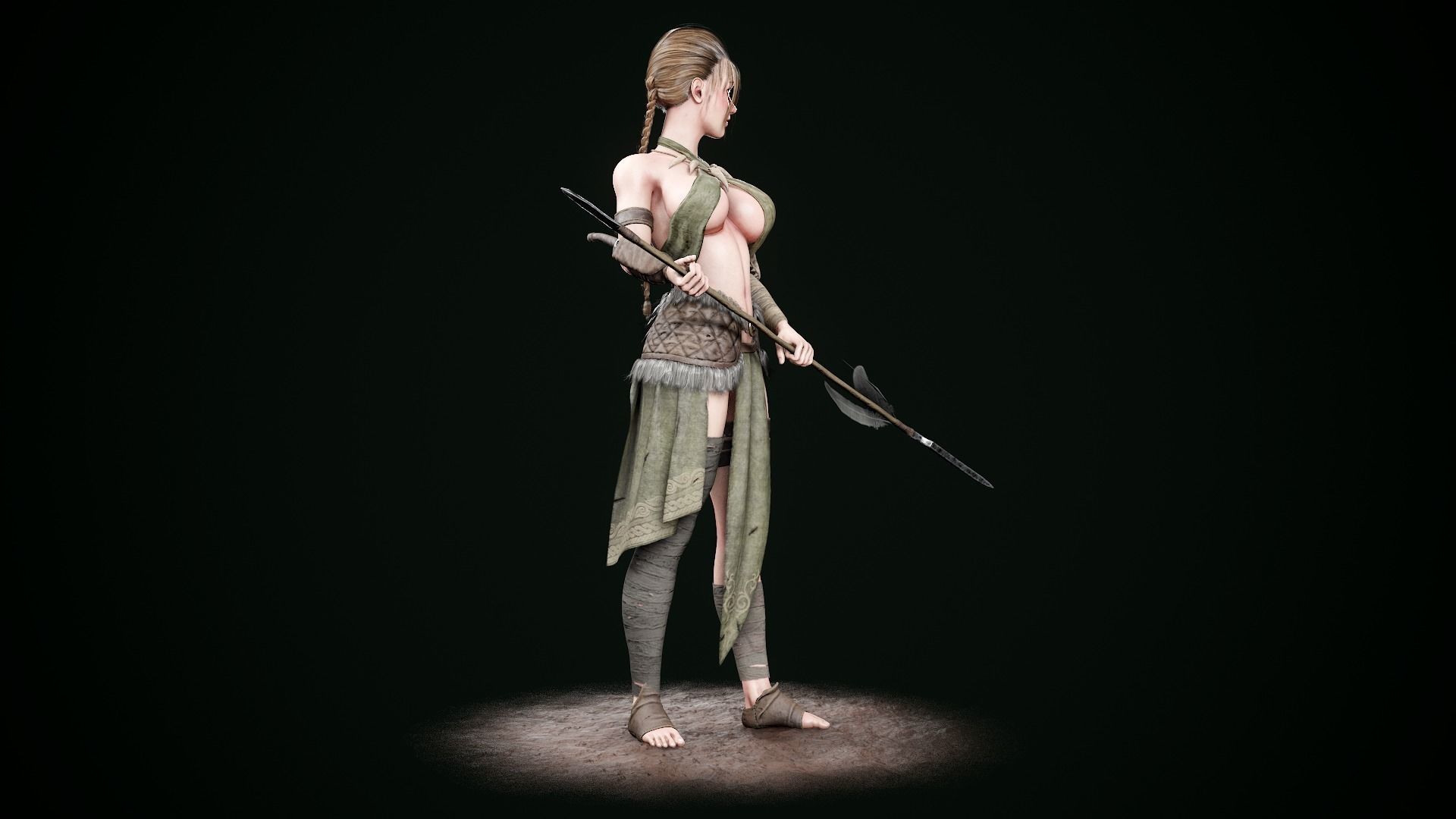 Female Hunter Low-poly 3D model_25