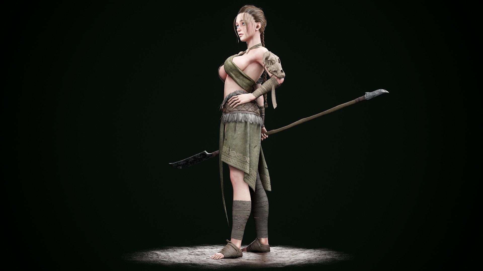 Female Hunter Low-poly 3D model_6