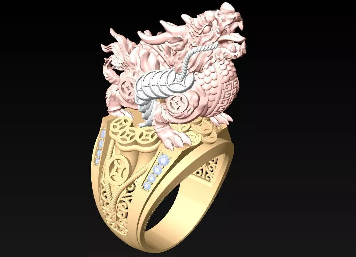 Pixiu Ring - Unicorn Ring - Dragon Ring - N328 3D print model