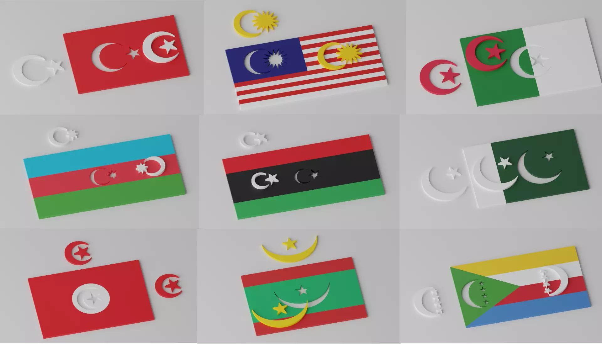 Islamic Muslim Countries Flags Collection Low-poly 3D model_0