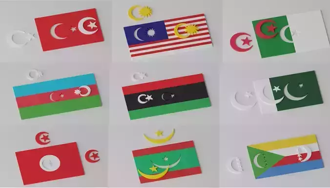 Islamic Muslim Countries Flags Collection Low-poly 3D model
