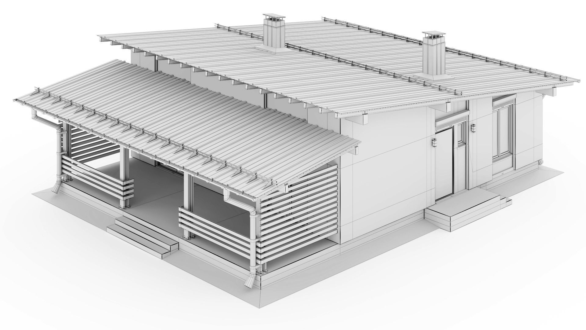 One-story cottage with a large terrace 3D model_55