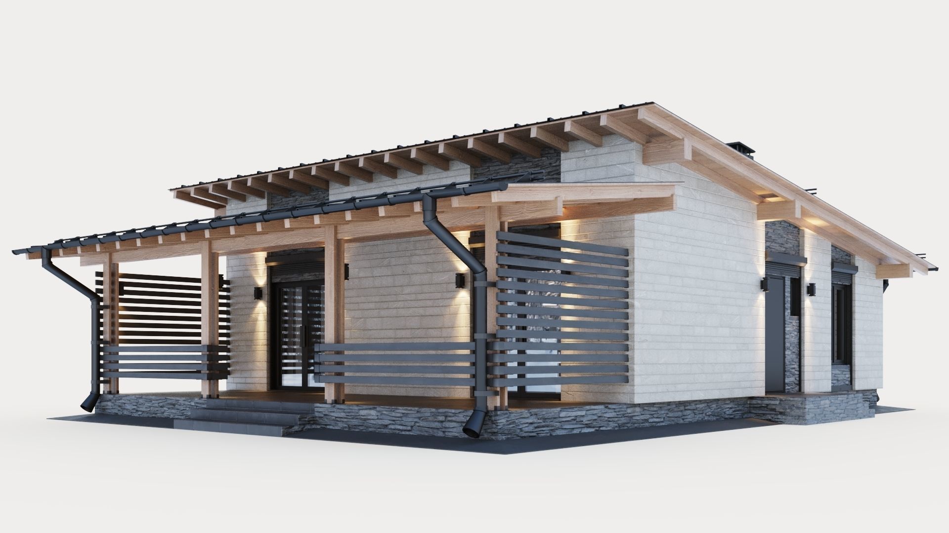 One-story cottage with a large terrace 3D model_7