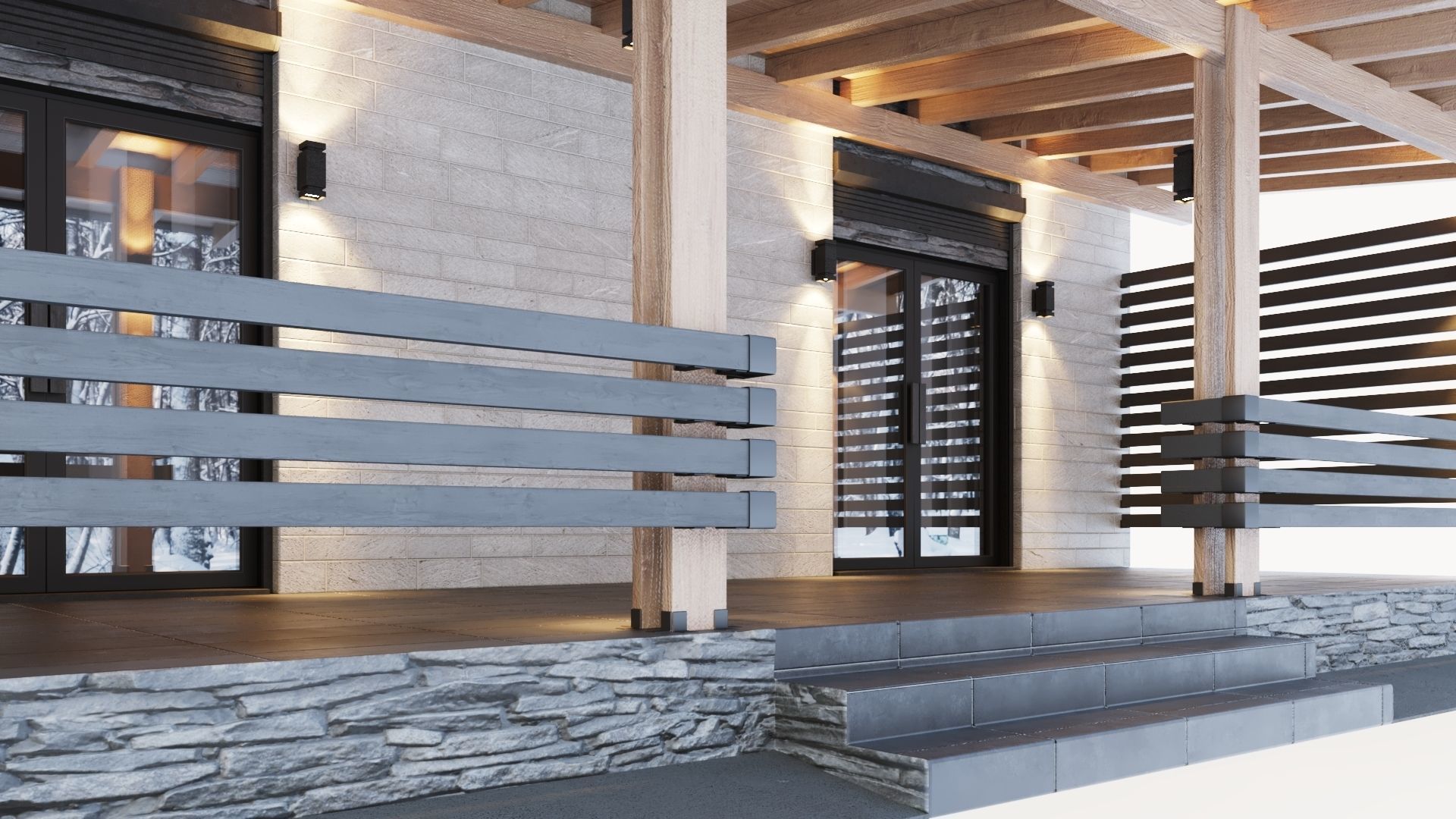 One-story cottage with a large terrace 3D model_18