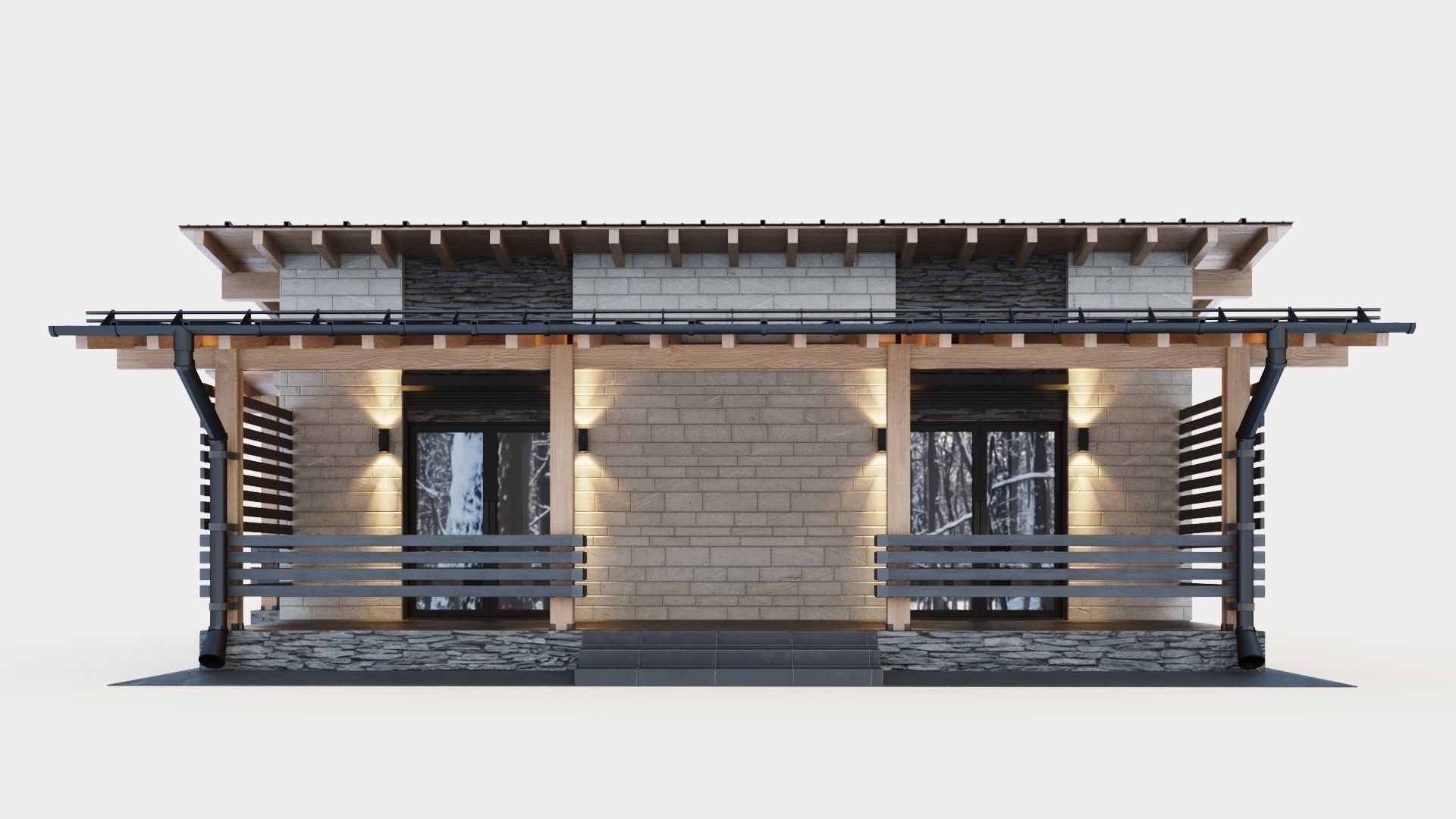 One-story cottage with a large terrace 3D model_8