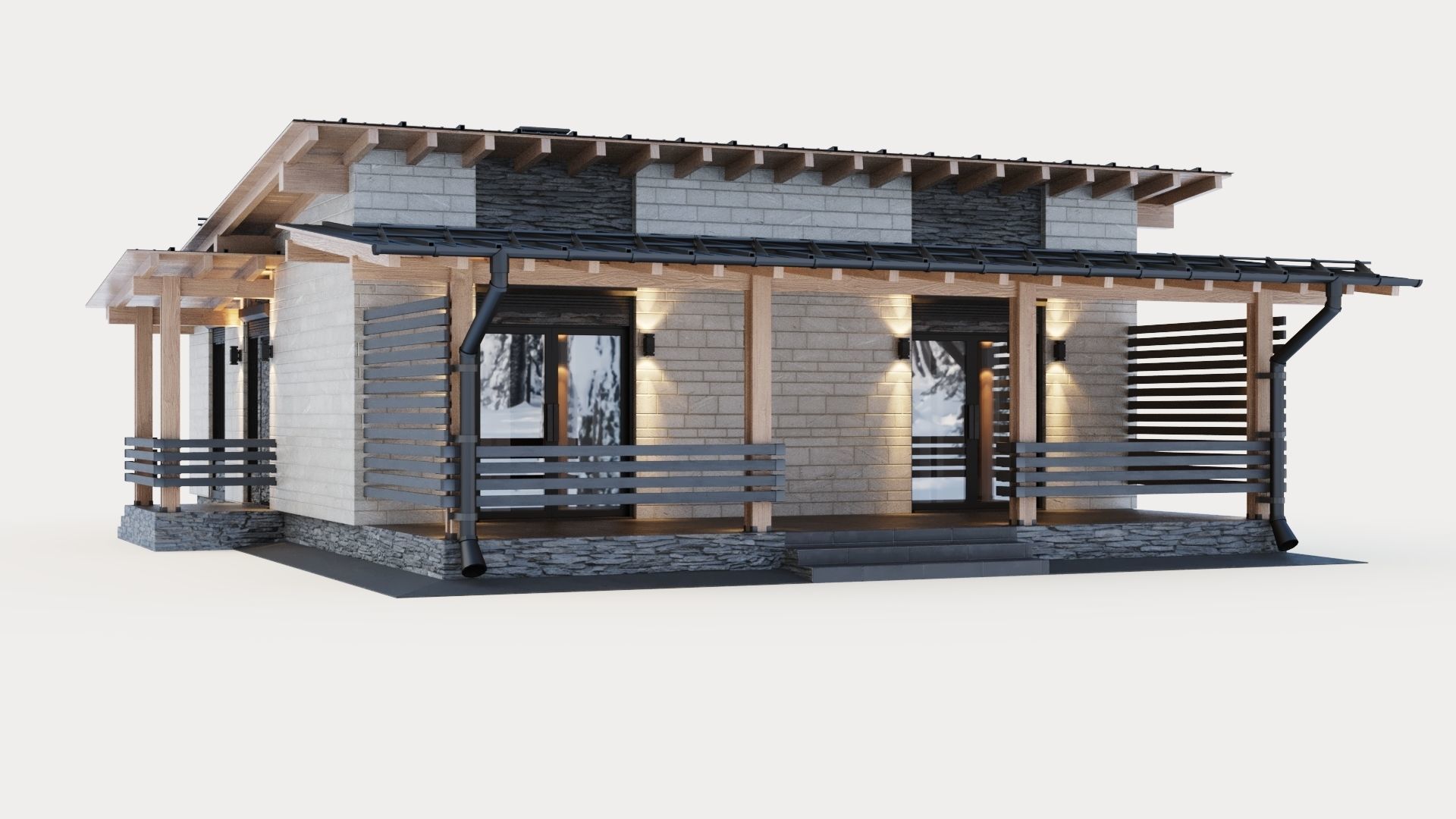 One-story cottage with a large terrace 3D model_14