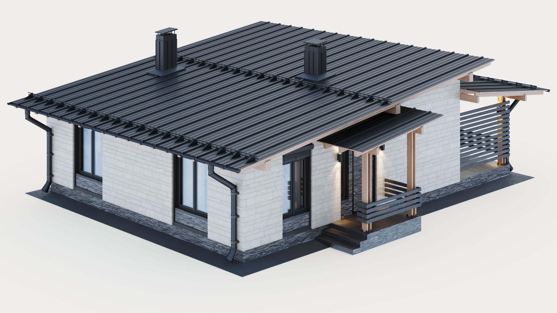 One-story cottage with a large terrace 3D model_10