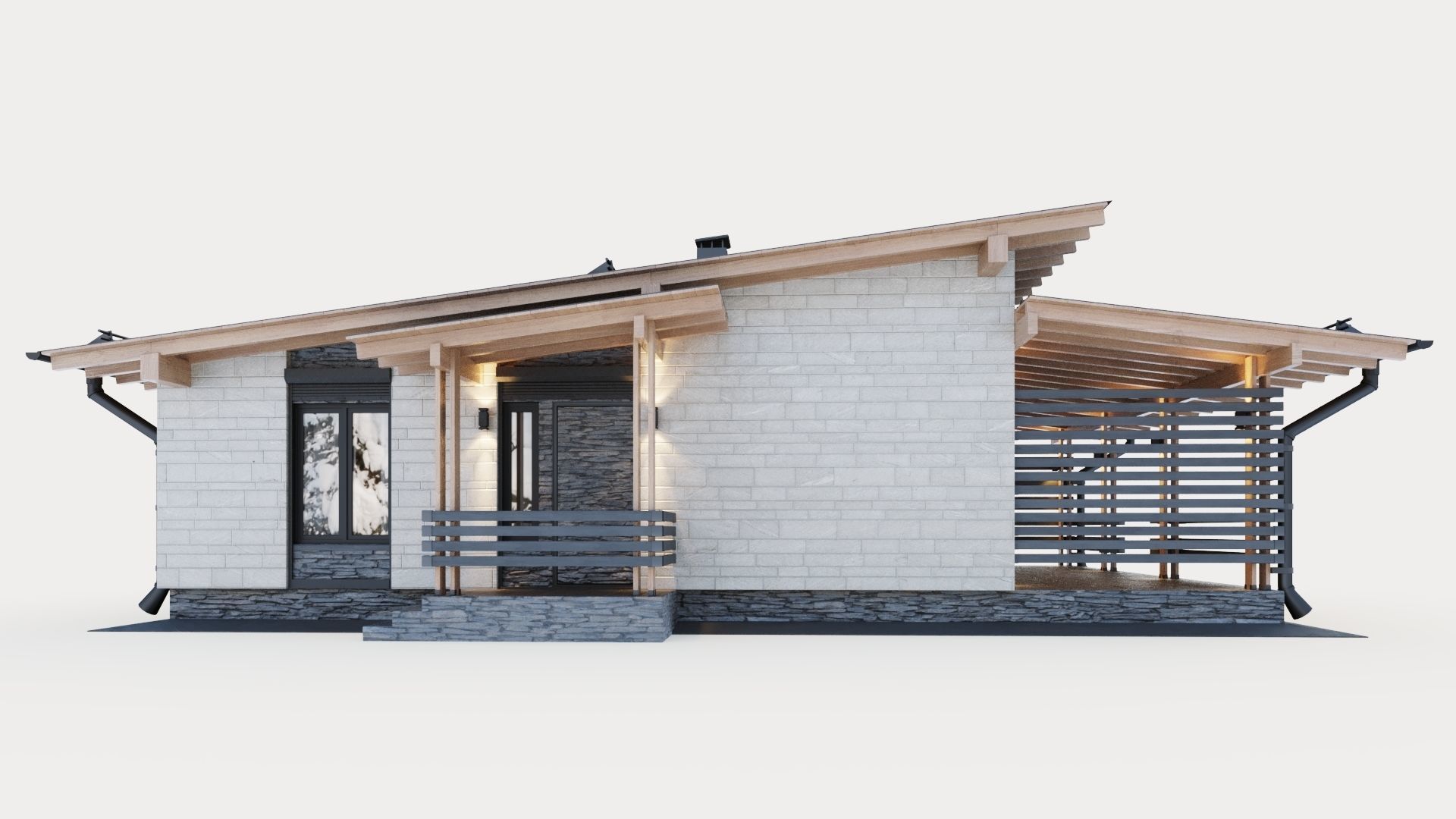One-story cottage with a large terrace 3D model_1