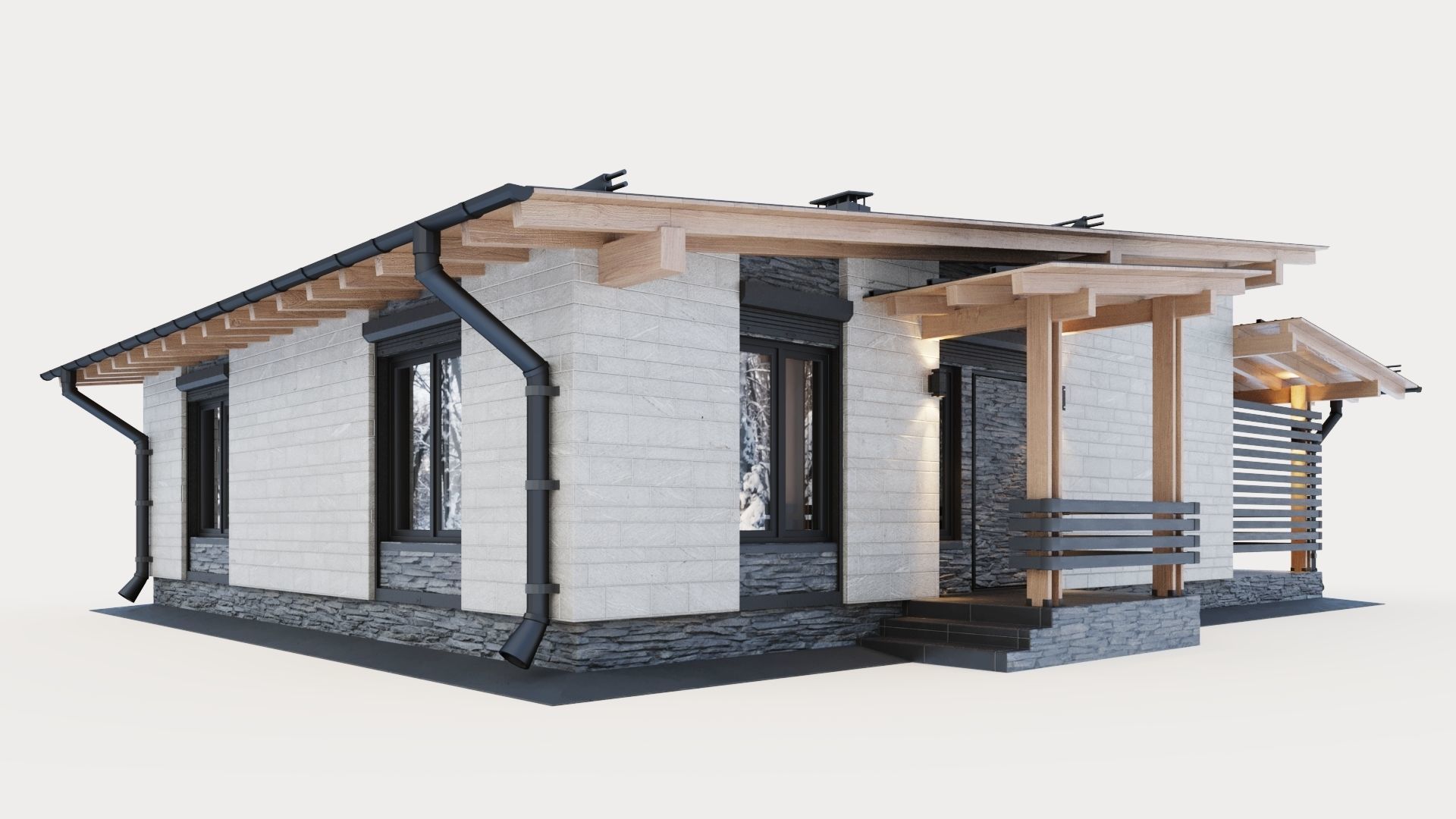 One-story cottage with a large terrace 3D model_2