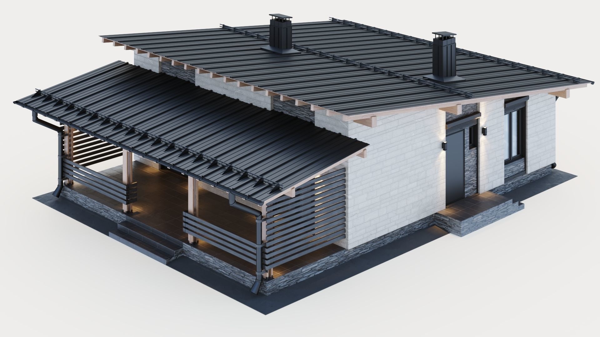 One-story cottage with a large terrace 3D model_12