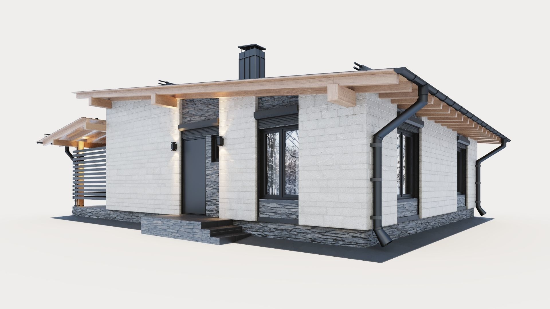 One-story cottage with a large terrace 3D model_4