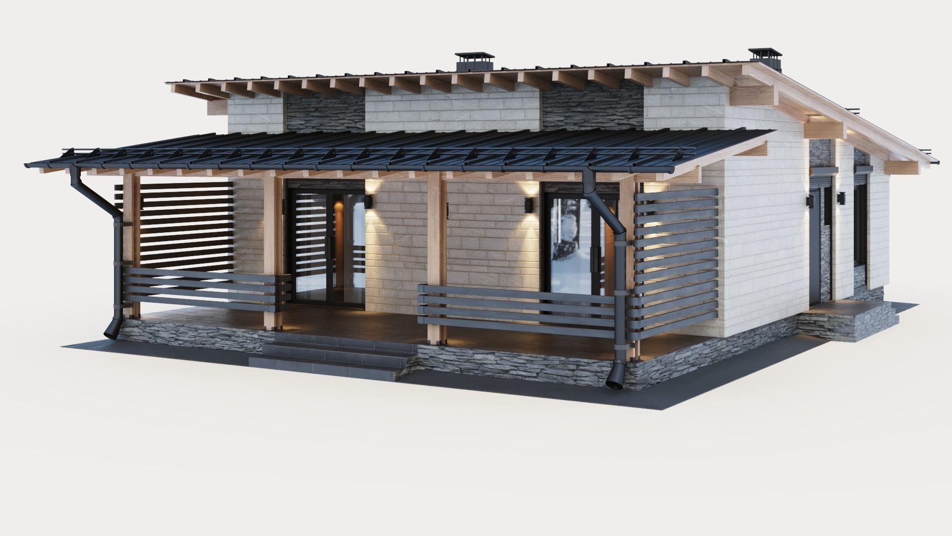 One-story cottage with a large terrace 3D model_13