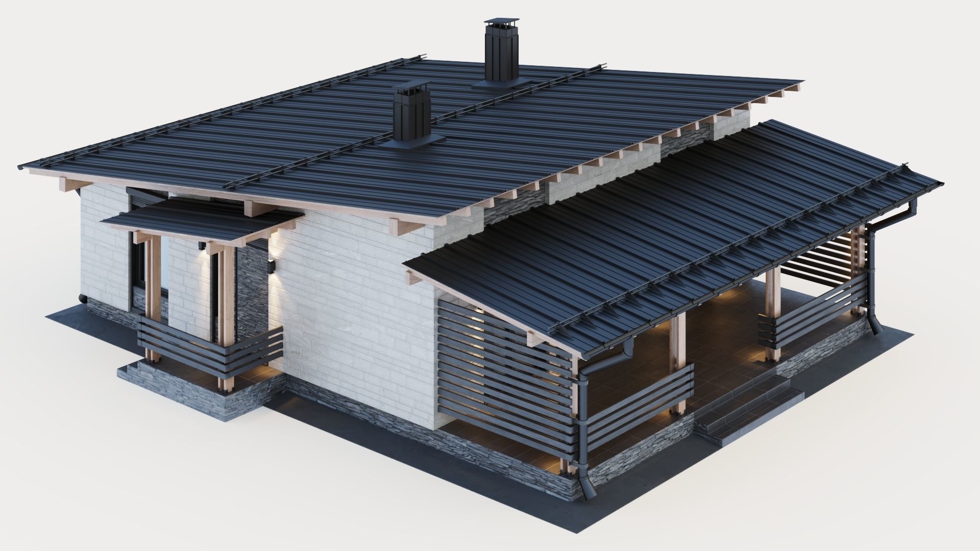 One-story cottage with a large terrace 3D model_9