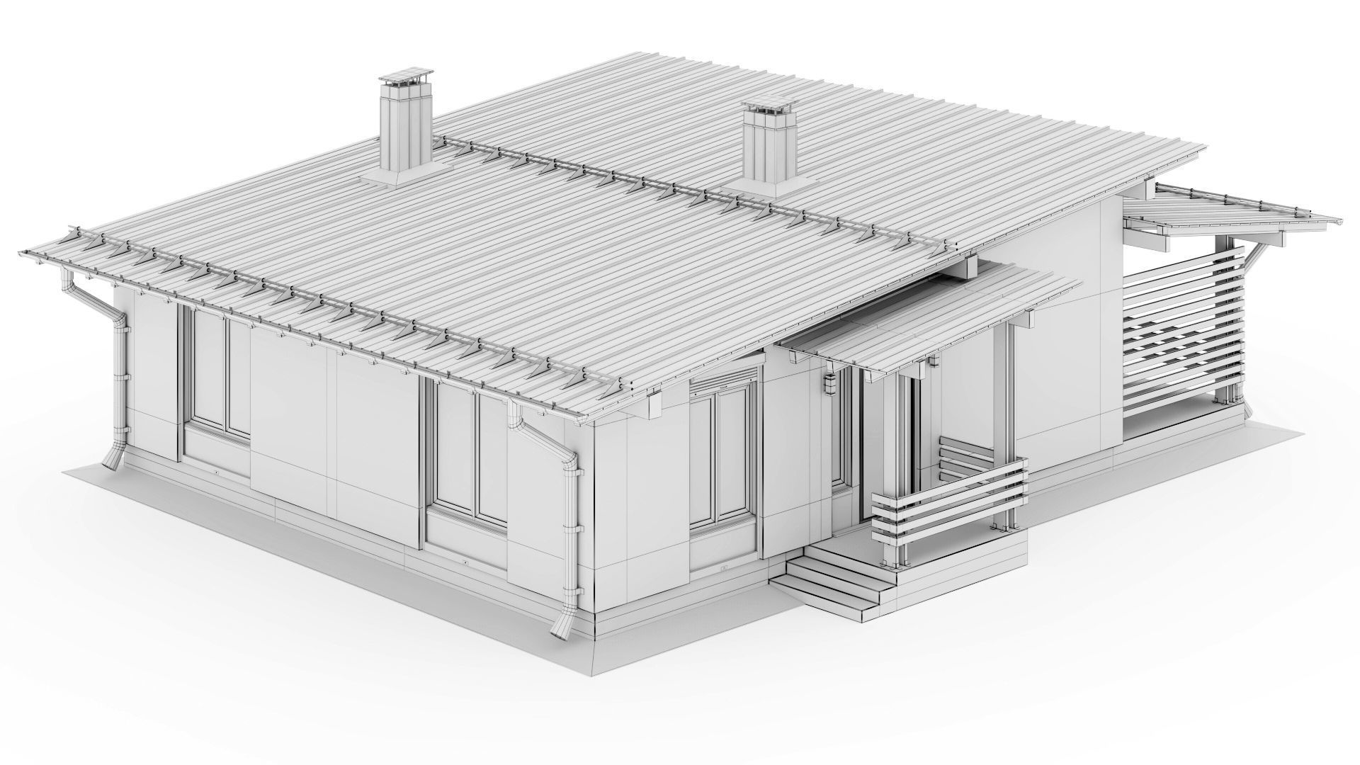 One-story cottage with a large terrace 3D model_53