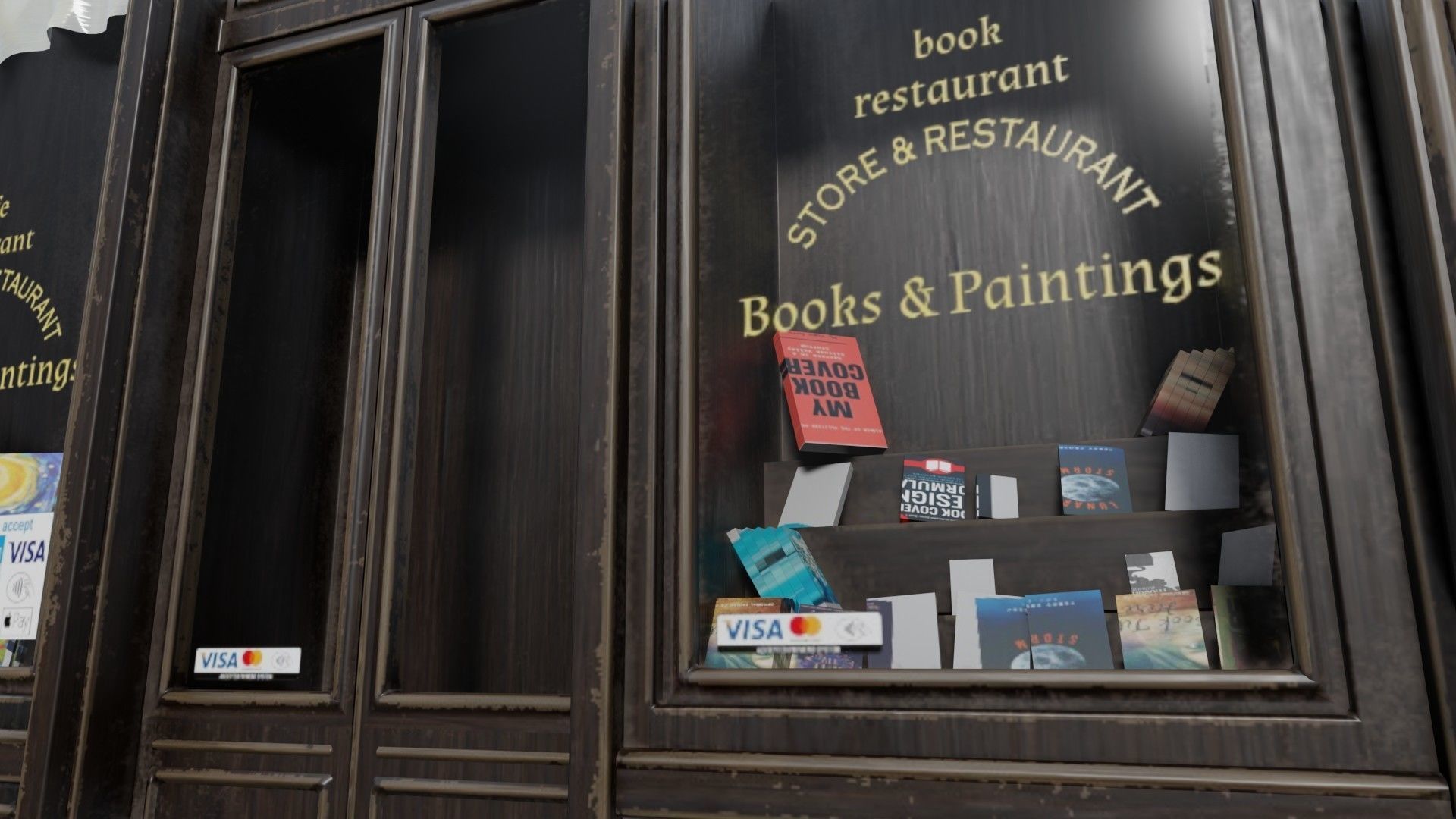 ground floor street shops with 2k  pbr textures Low-poly 3D model_1