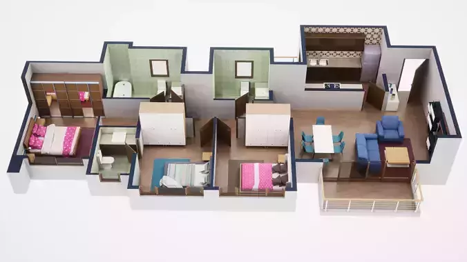 3D Floor Plan Model 45