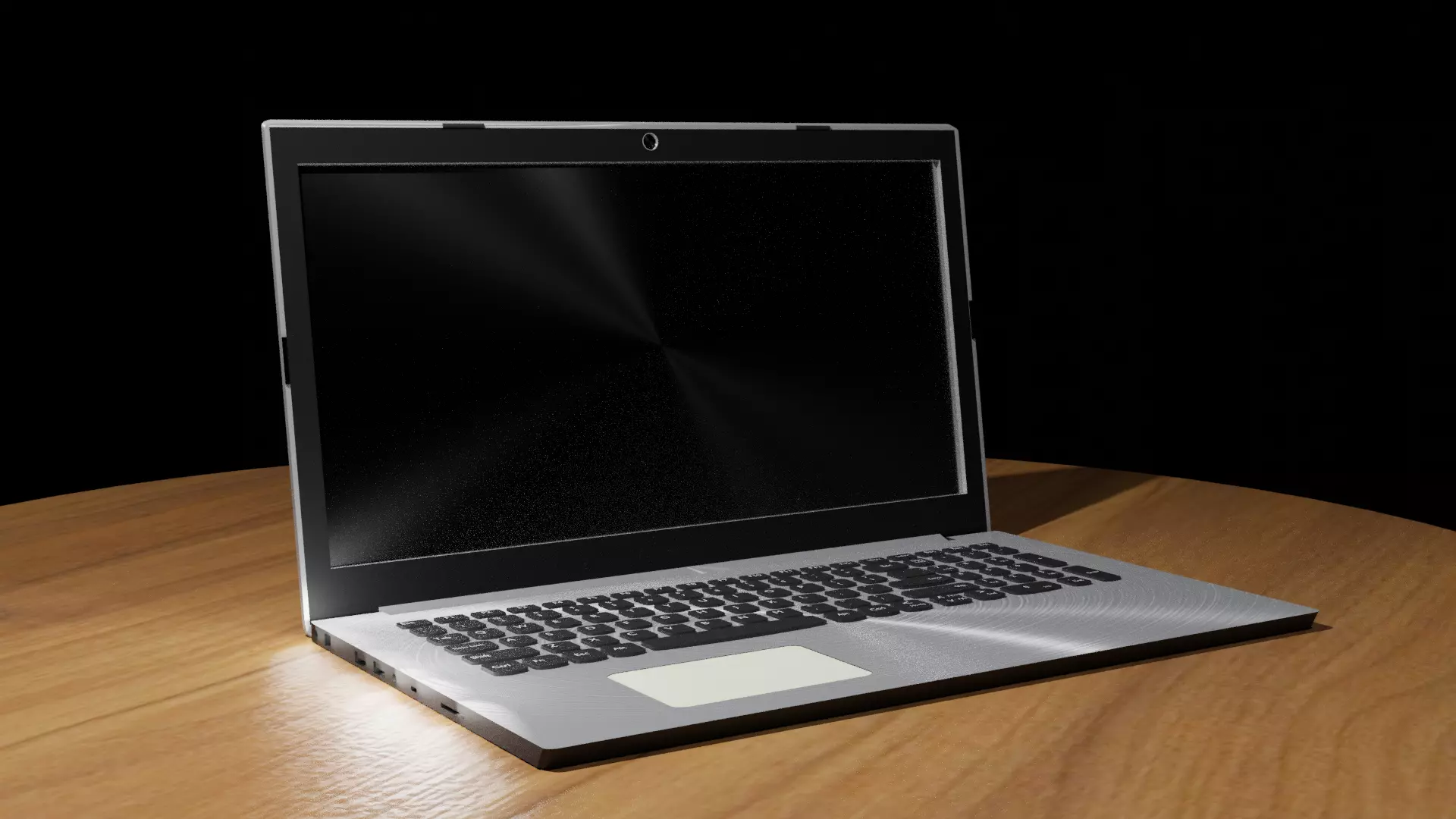 Laptop computer on wooden table Free low-poly 3D model