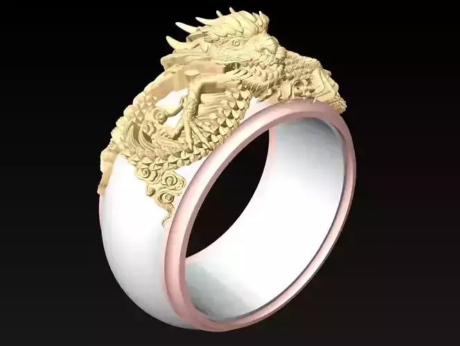 Dragon Ring - Ivory Elephants - Mens Rings - N614