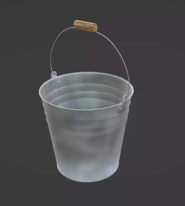 Bucket metal with wooden handle 3D model_0