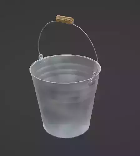 Bucket metal with wooden handle 3D model