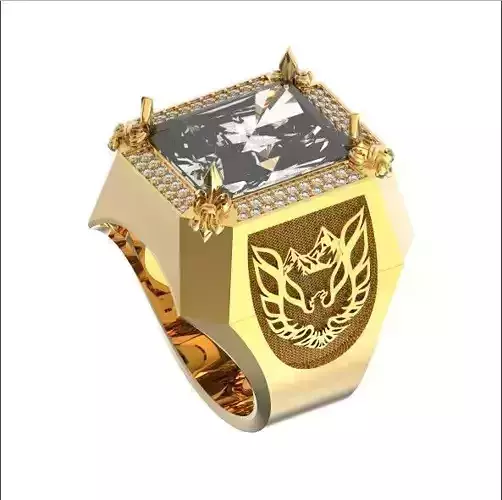 male signet with a bas-relief  mountain and an eagle radiant 3D print model