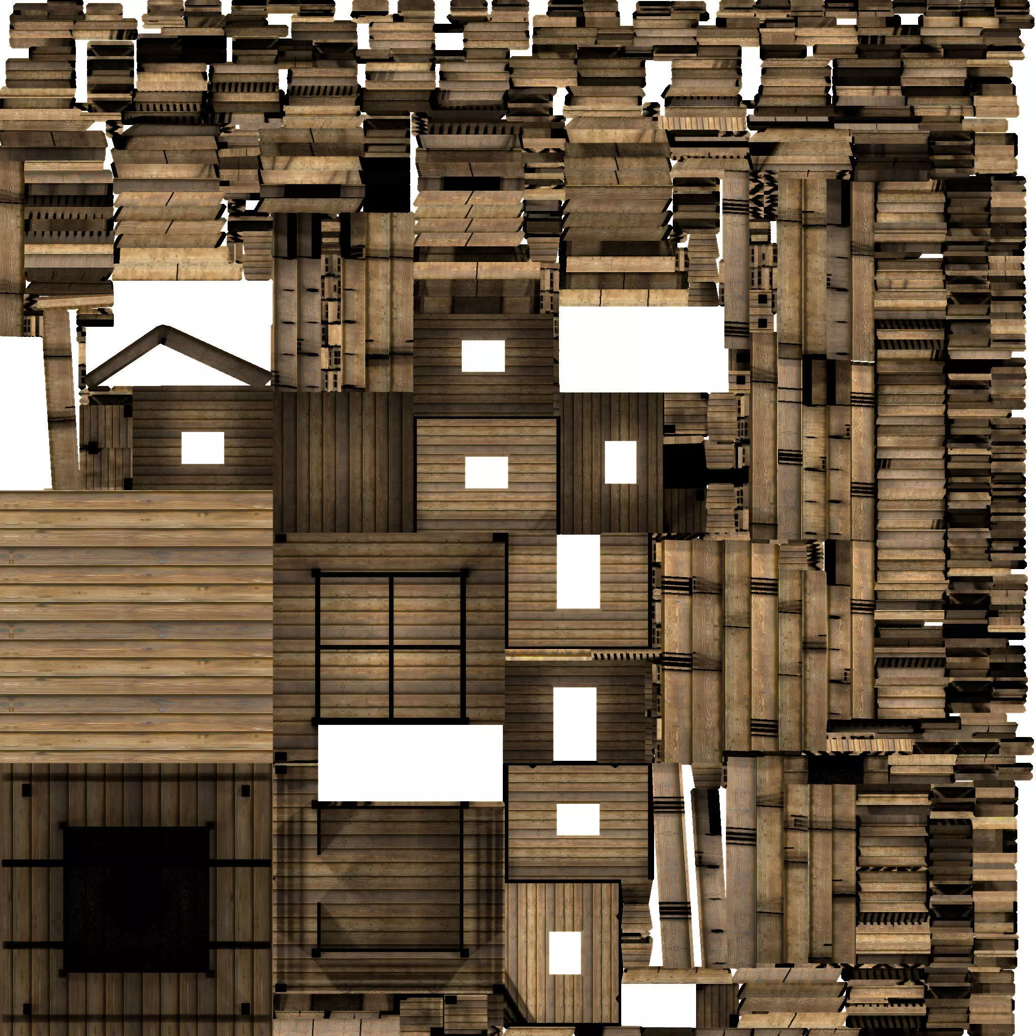 tower set of wooden buildings Free 3D model