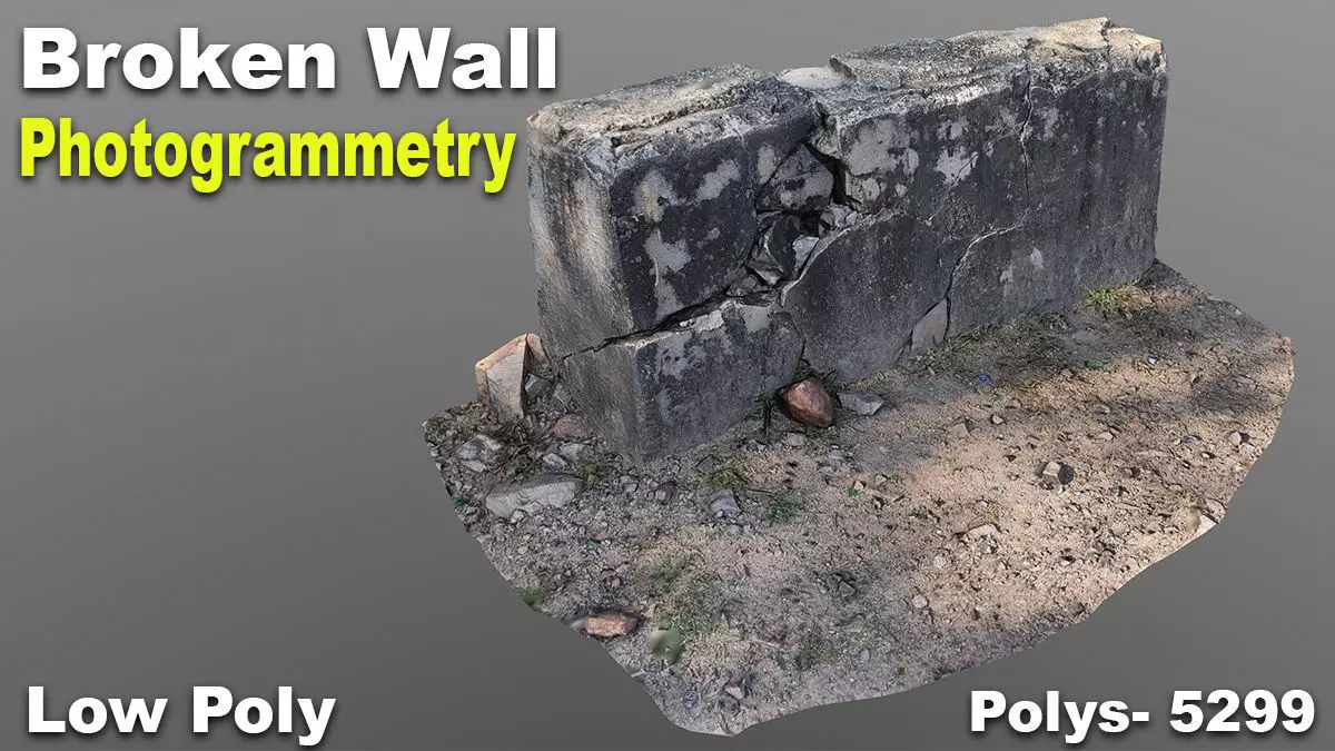 Broken Wall Low Poly Low-poly 3D model_0