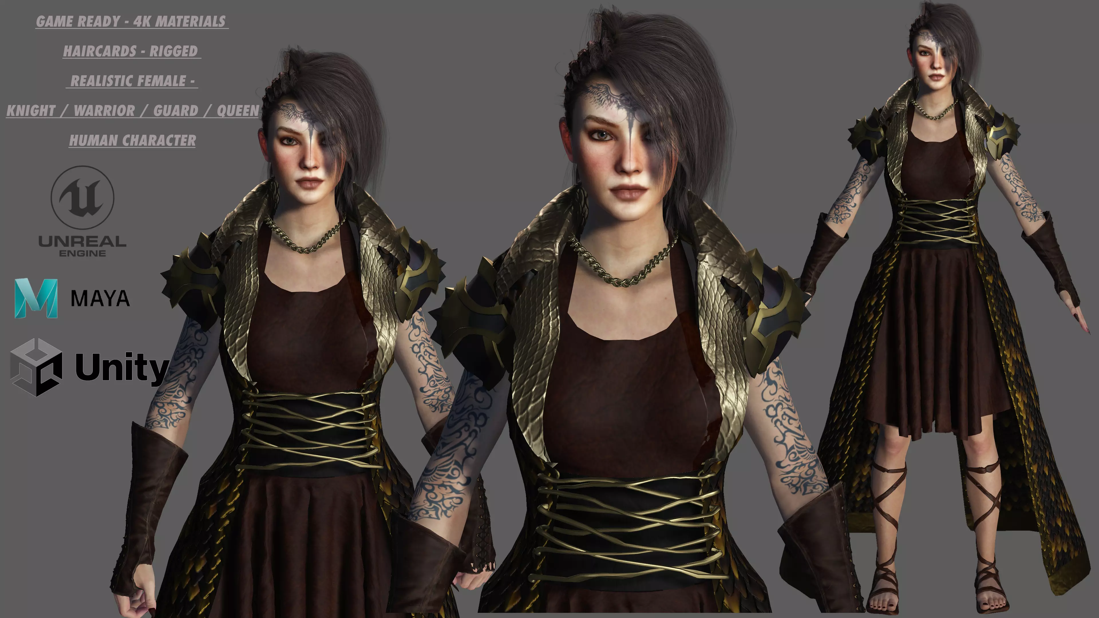 AAA 3D FANTASY FEMALE WARRIOR QUEEN CHARACTER Low-poly 3D model