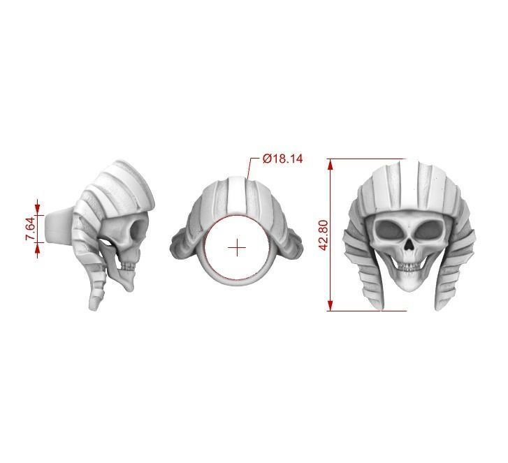 Egyptian Alien Skull Ring Stl 3D Model Silver Casting 3D print 3D print model_8