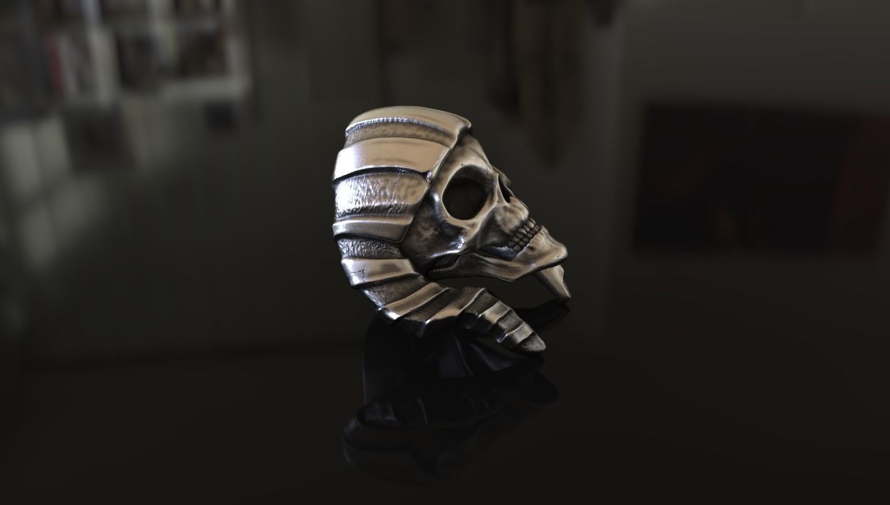 Egyptian Alien Skull Ring Stl 3D Model Silver Casting 3D print 3D print model_7