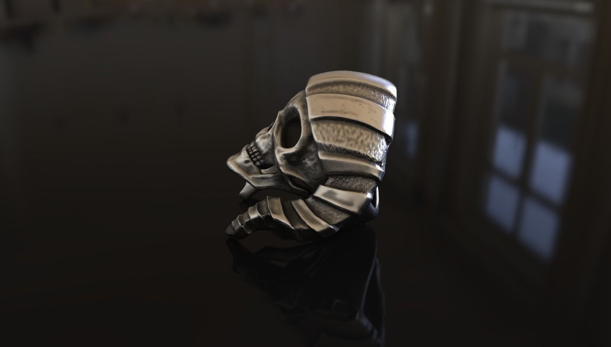 Egyptian Alien Skull Ring Stl 3D Model Silver Casting 3D print 3D print model_3