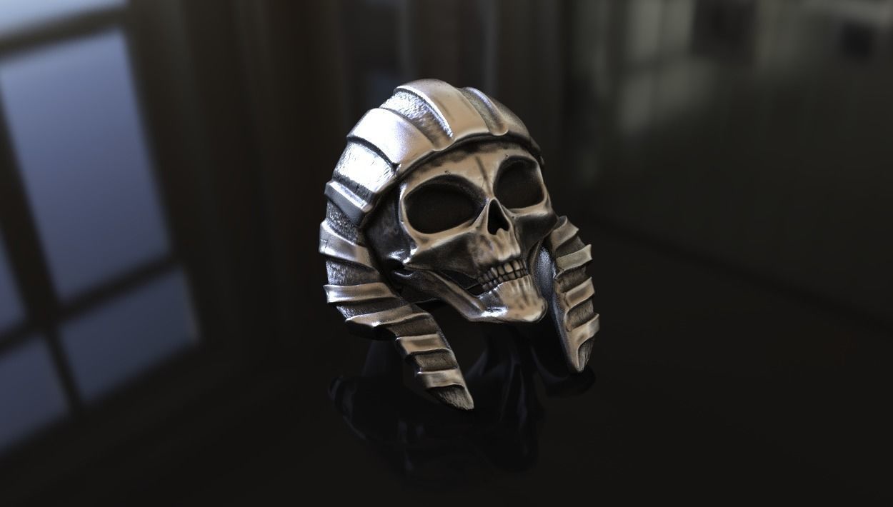 Egyptian Alien Skull Ring Stl 3D Model Silver Casting 3D print 3D print model_6