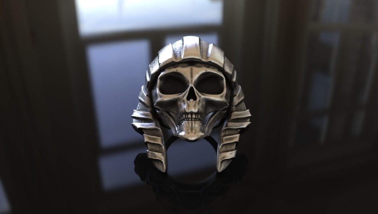 Egyptian Alien Skull Ring Stl 3D Model Silver Casting 3D print 3D print model_5