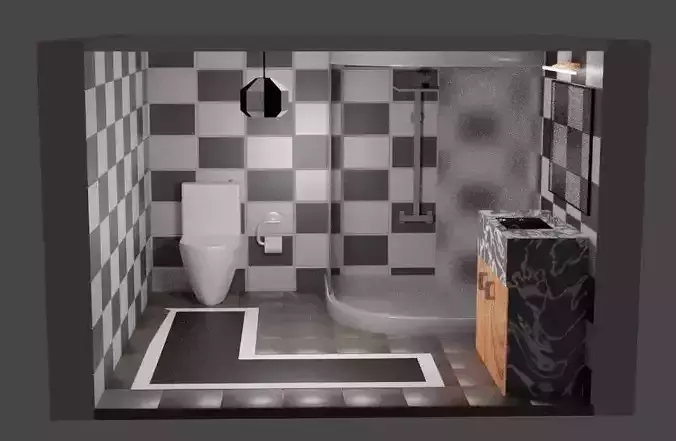Bathroom with checkered walls