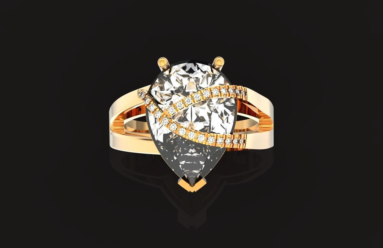ring with pear stone overlay engagement 656 3D print model_1