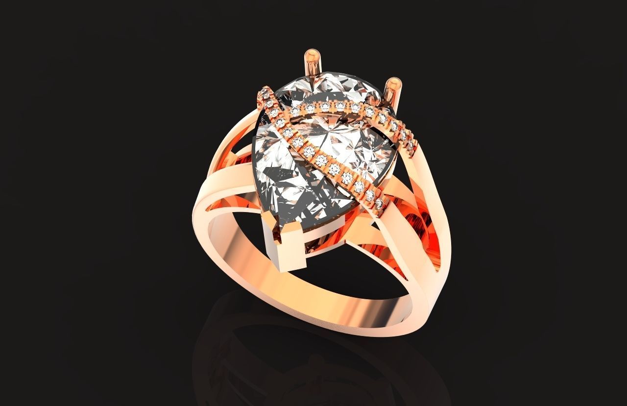 ring with pear stone overlay engagement 656 3D print model_34