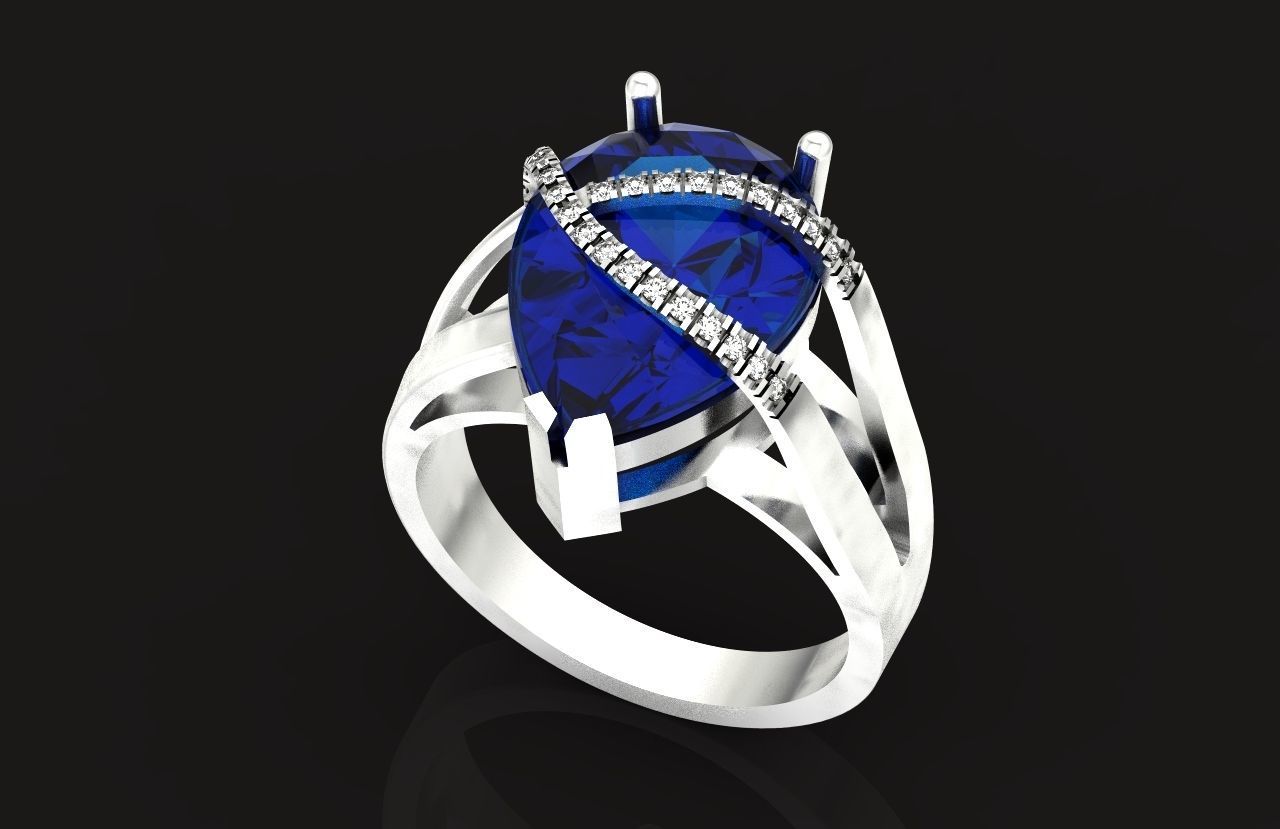ring with pear stone overlay engagement 656 3D print model_3
